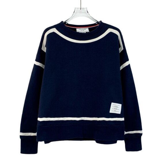 Thom Browne Navy Blue Cotton Sweatshirt Size 1 Made In Japan Long Sleeves Crewne - Picture 1 of 8